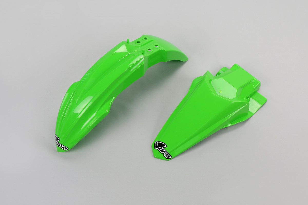 Kit Parafanghi verde per Kawasaki KX 85 (2014-25) - KX 112 (2022-25) - PLASTICHE REPLICA - KAFK222-026 - Ufo Plast