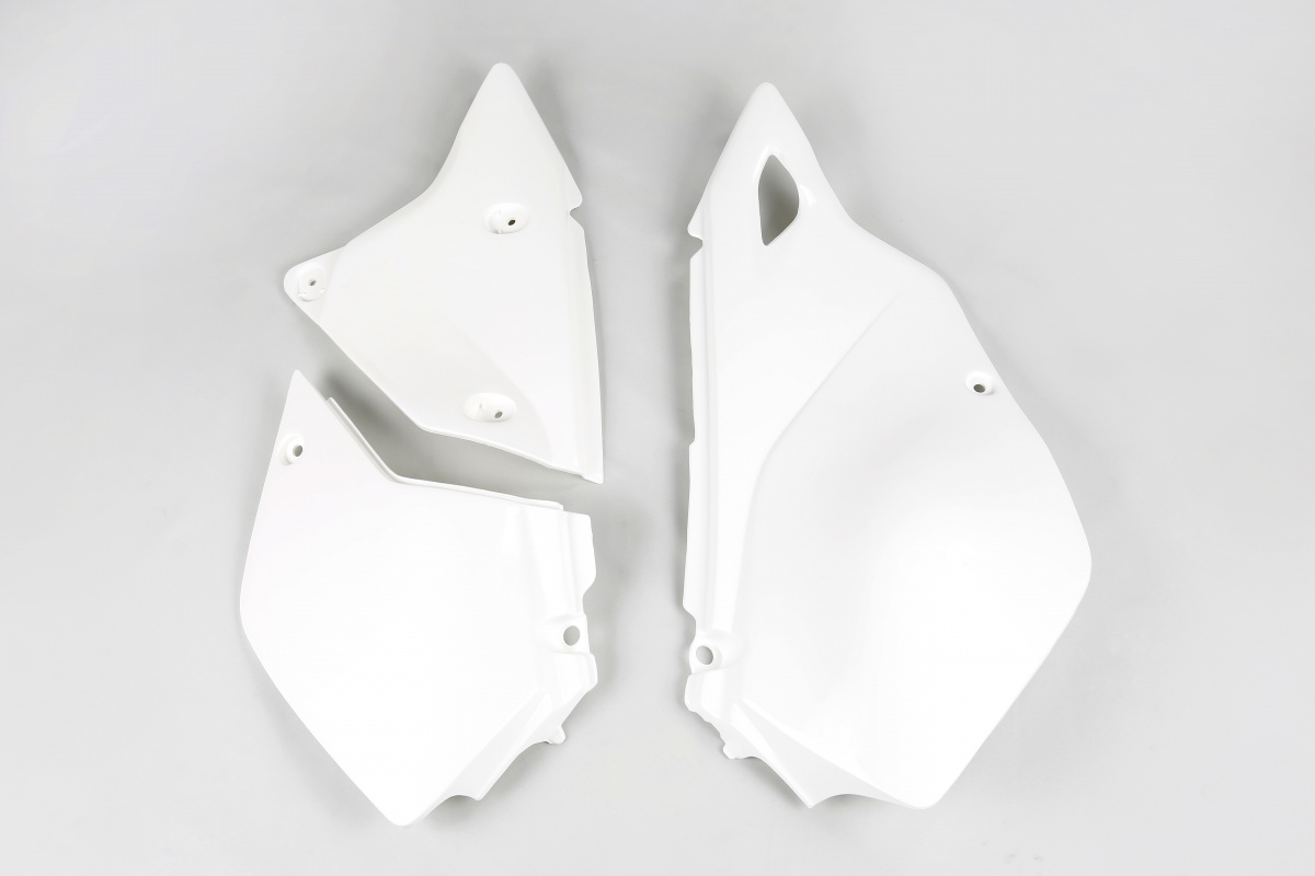 Fiancatine Laterali bianco per Kawasaki KLX 400R (2003-25) - PLASTICHE REPLICA - KA03743-047 - Ufo Plast