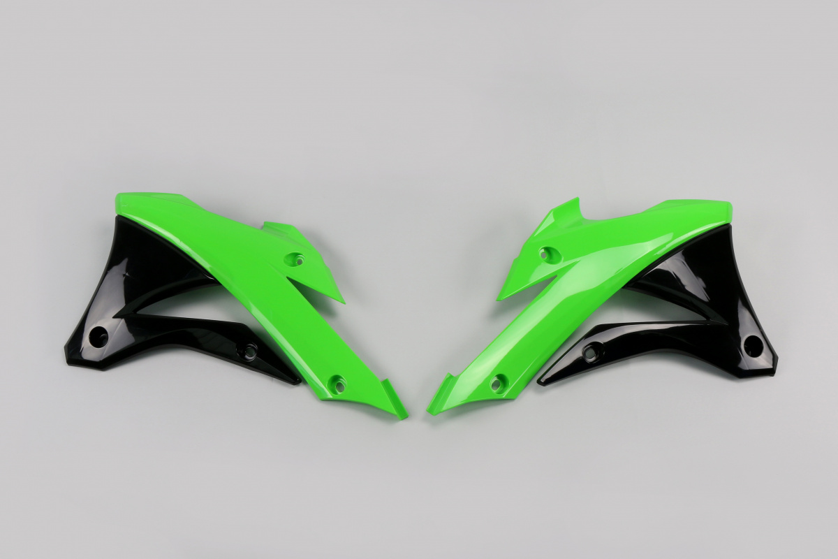 Radiator Covers green-black for Kawasaki KX 85 (2014-21) - KX 100 (2014-21) - REPLICA PLASTICS - KA04728-999 - Ufo Plast