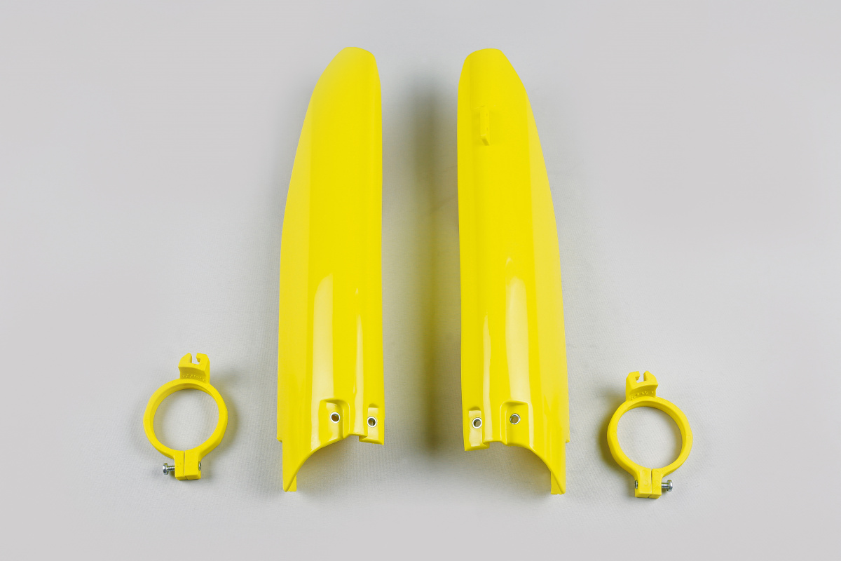 Fork Slider Protectors yellow for Suzuki RM 125 (2004-06) - RM 250 (2004-06) - RMZ 450 (2005-06) - REPLICA PLASTICS - SU03998...
