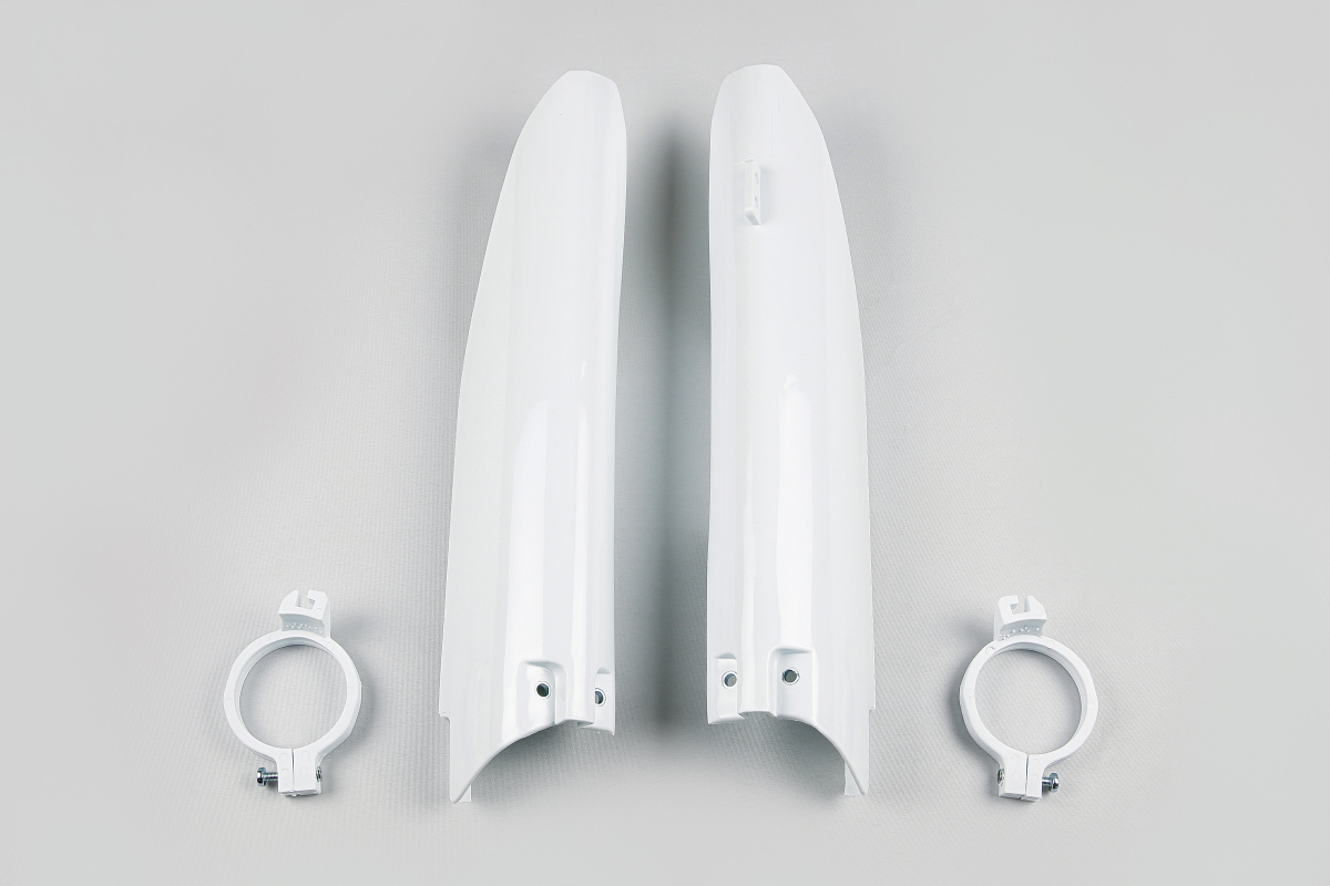 Fork Slider Protectors white for Suzuki RM 125 (2004-06) - RM 250 (2004-06) - RMZ 450 (2005-06) - REPLICA PLASTICS - SU03998-...