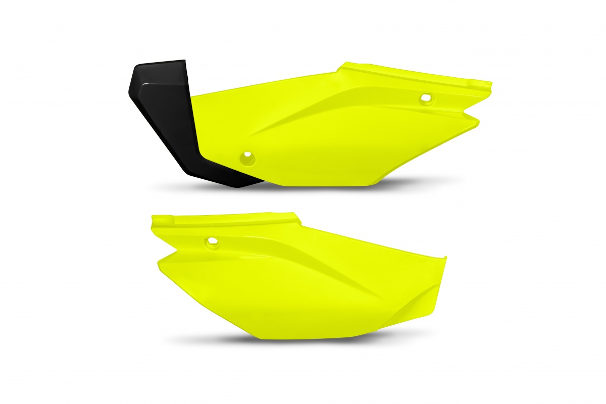 Fiancatine Laterali giallo fluoro per Honda CRF 110F (2019-25) - PLASTICHE REPLICA - HO05601-DFLU - Ufo Plast