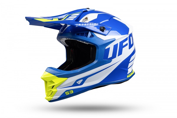 Casco motocross Intrepid blu, bianco e giallo fluo - NOVITA' - HE157 - UFO Plast