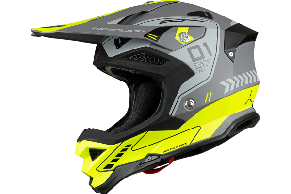 Casco motocross Diamond grigio e giallo fluo - NOVITA' - he055 - UFO Plast
