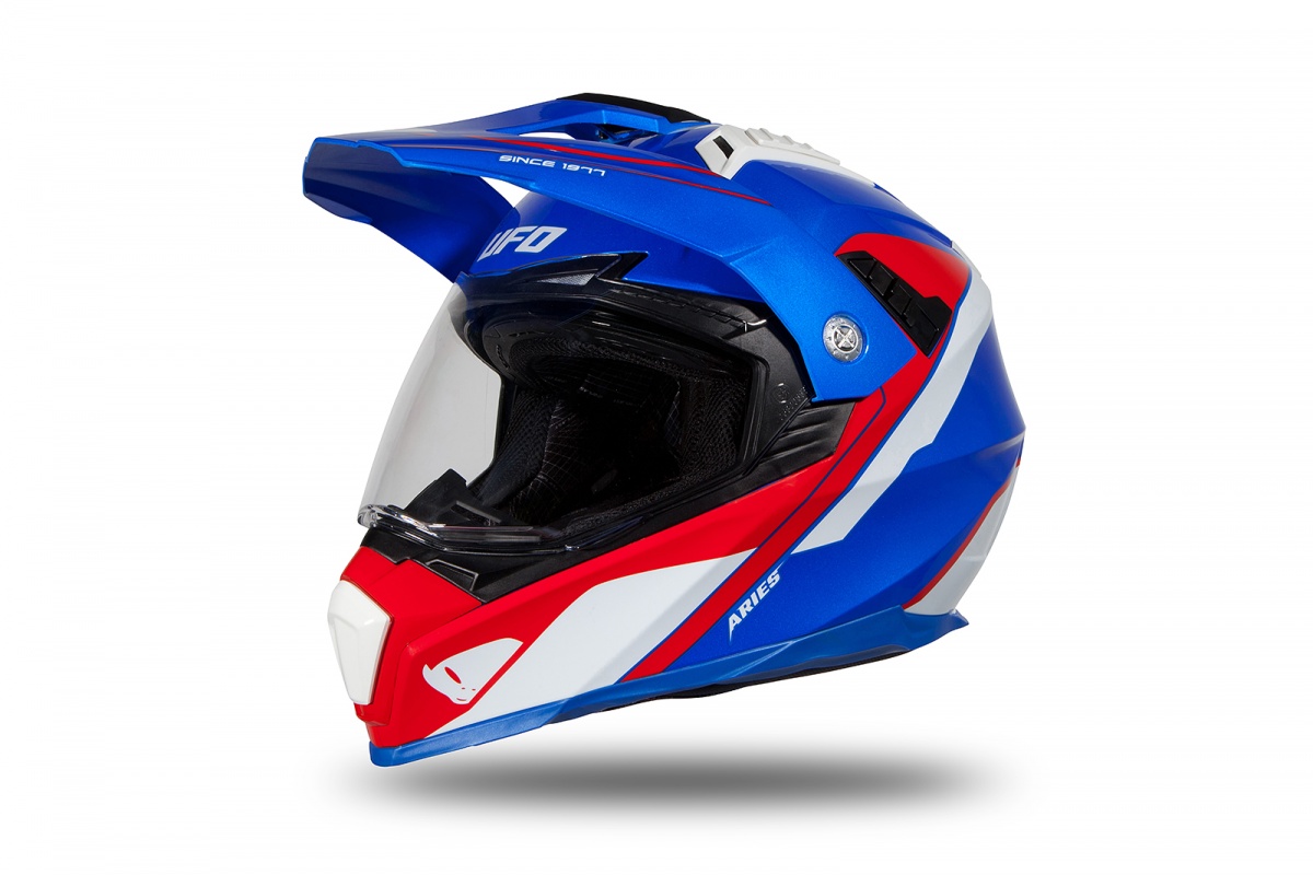 Casco Motocross Enduro Aries blu, rosso e bianco lucido - Ufo Plast