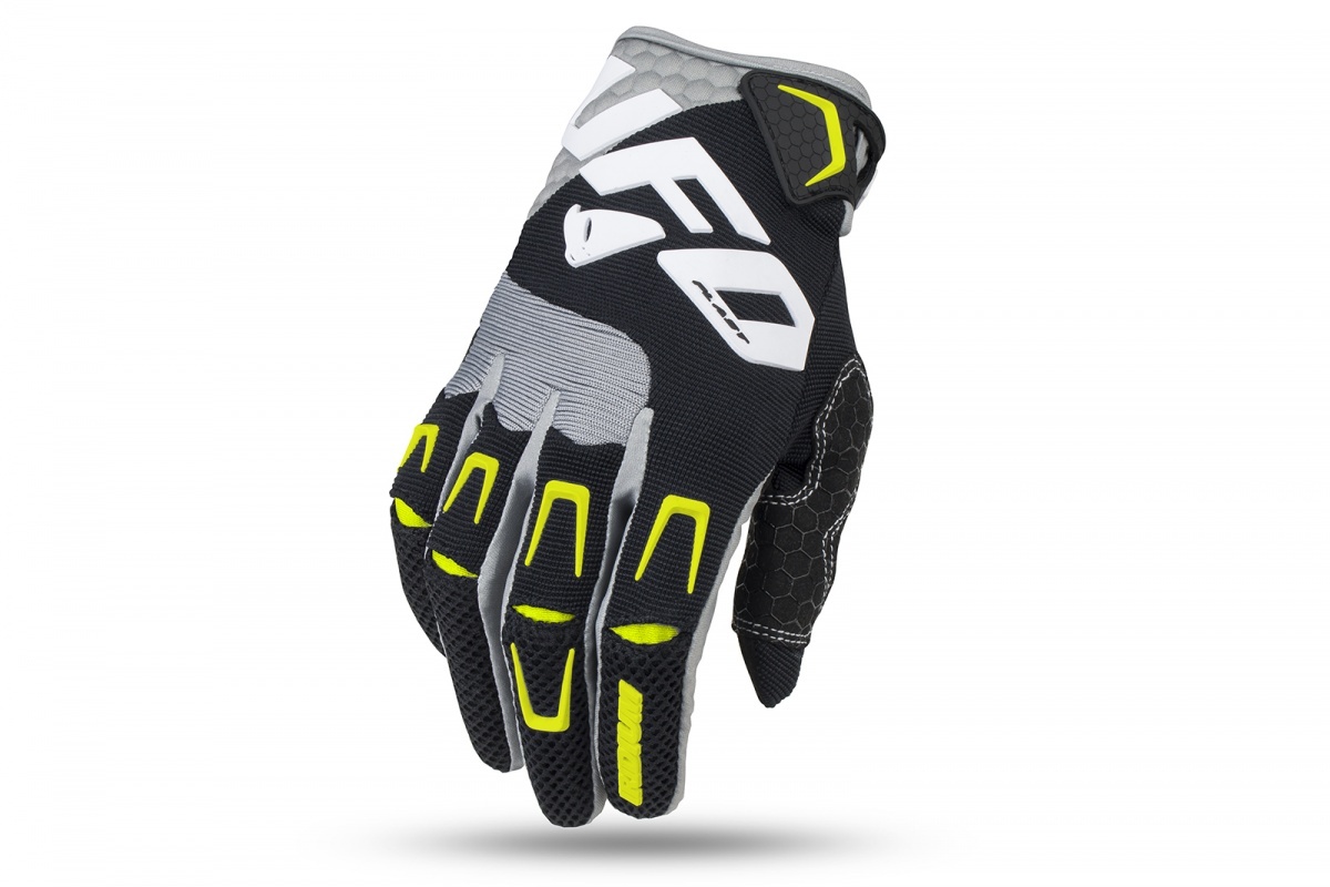 Guanti Motocross Iridium nero e giallo fluo - Ufo Plast