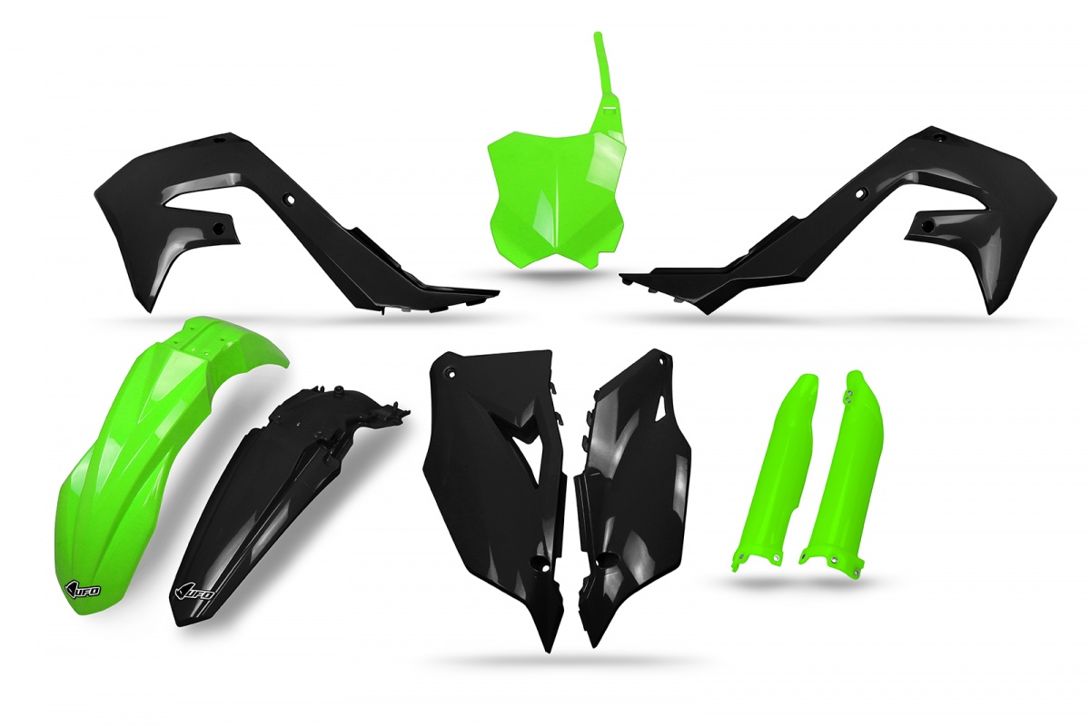 Kit plastiche Kawasaki - nero e verde fluo - PLASTICHE REPLICA - KAKIT228-111 - Ufo Plast