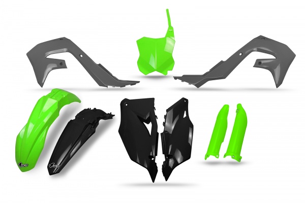 Plastic kit Kawasaki - black grey and neon green - REPLICA PLASTICS - KAKIT228-222 - UFO Plast