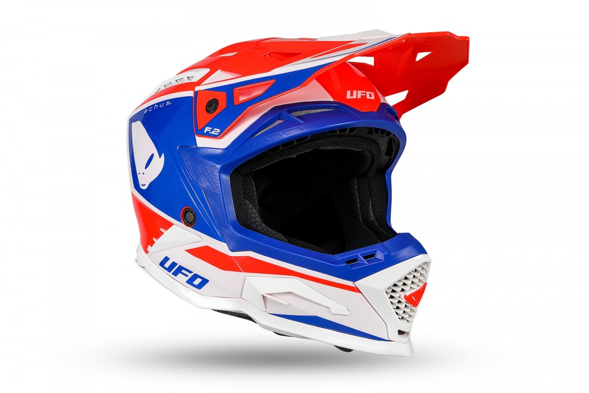 Casco motocross Echus rosso blu e bianco - Caschi - HE13100-BC - Ufo Plast