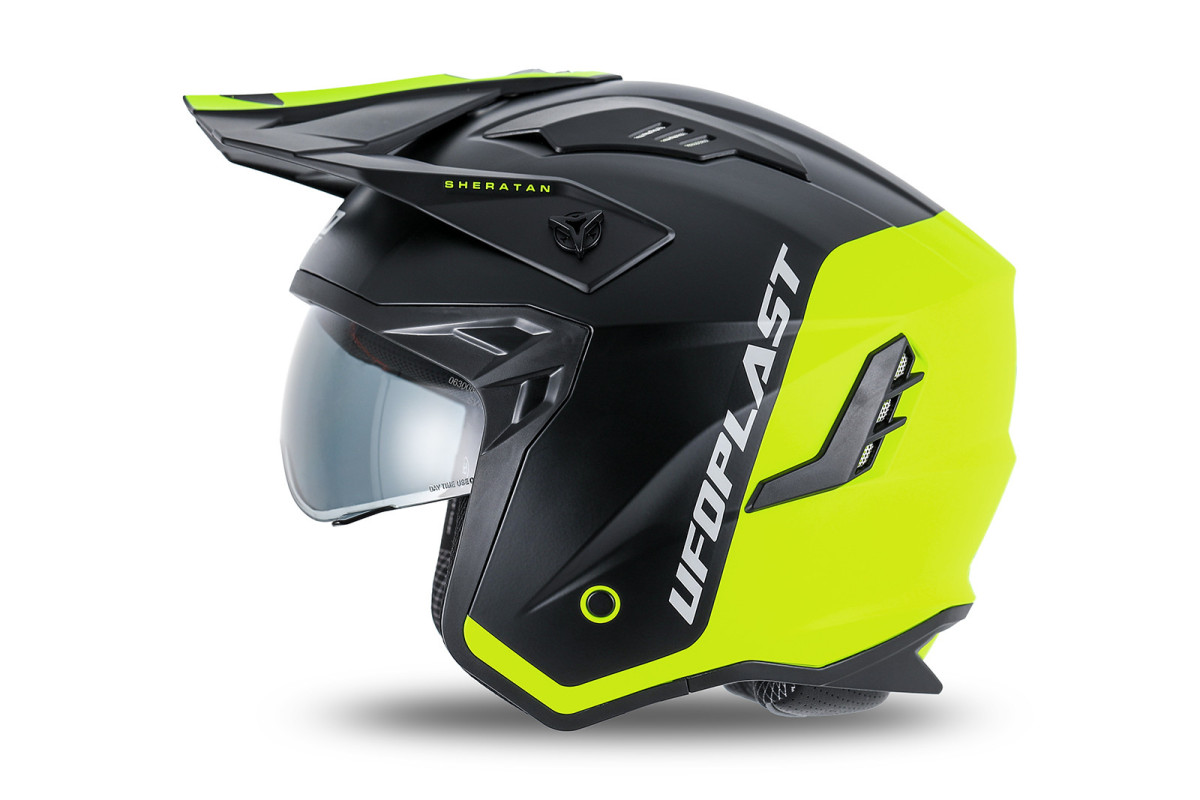 Sheratan cross jet helmet neon yellow and black - Helmets - HE13002-KD - Ufo Plast