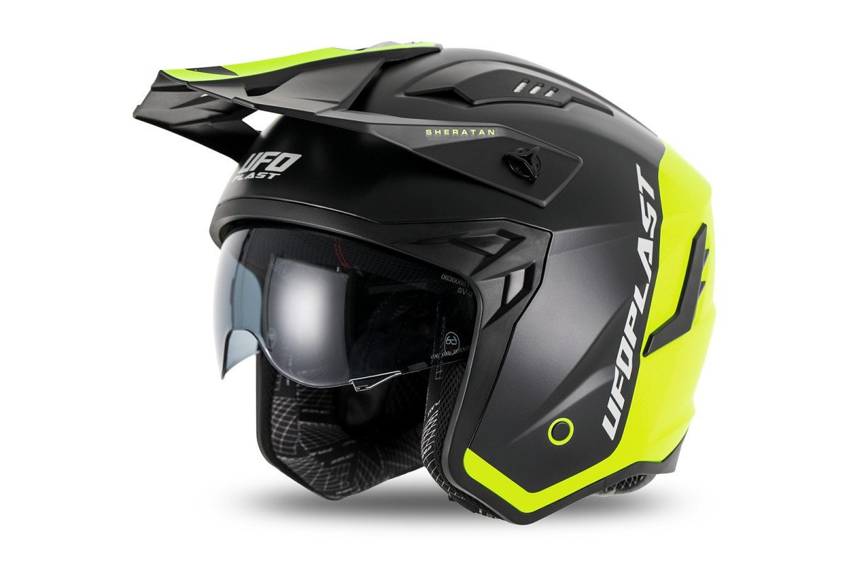 Sheratan cross jet helmet neon yellow and black - Helmets - HE13002-KD - Ufo Plast