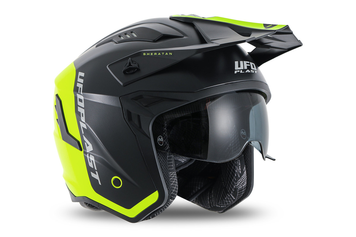 Sheratan cross jet helmet neon yellow and black - Helmets - HE13002-KD - Ufo Plast