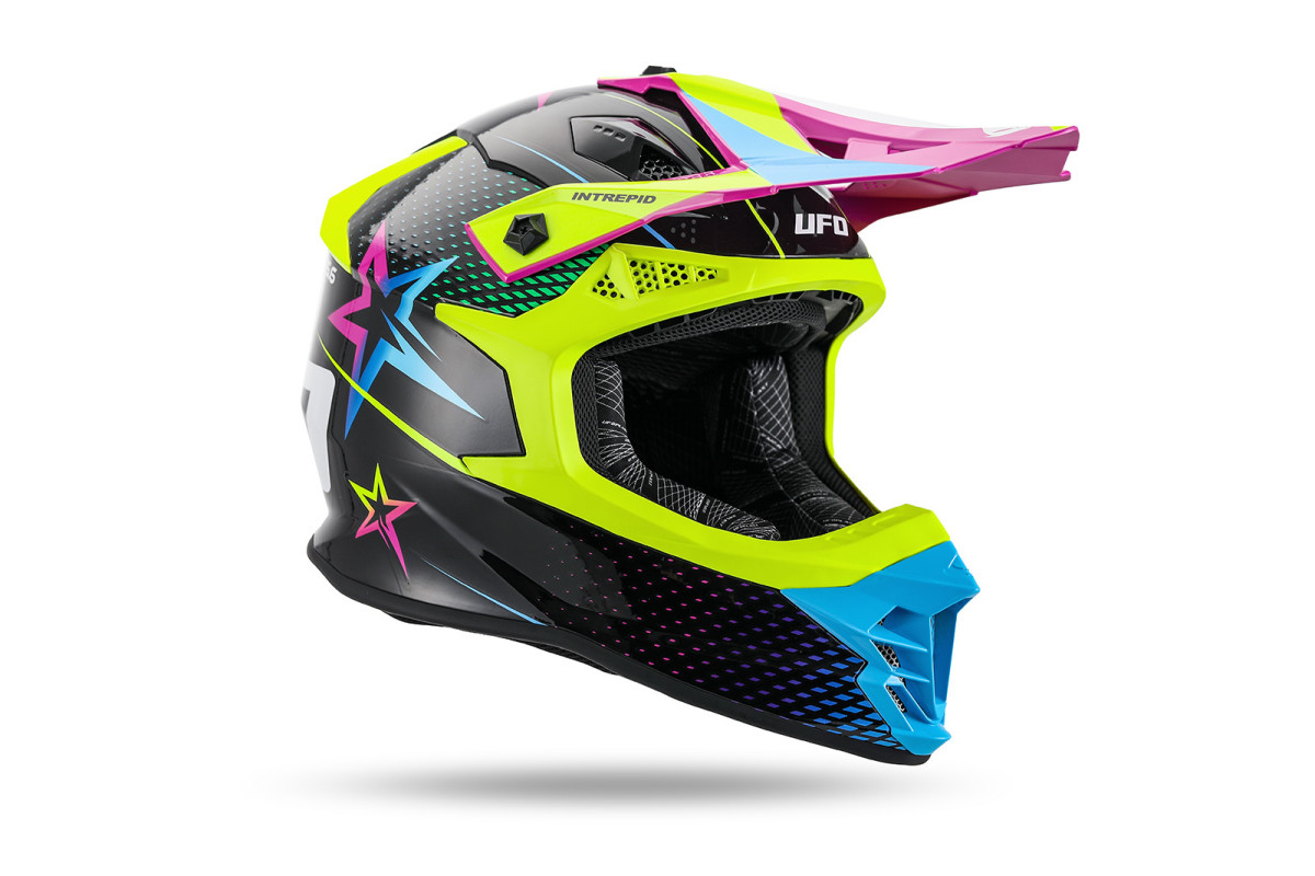 Casco Motocross Intrepid giallo fluo, azzurro, viola - Caschi - HE13401-KC - Ufo Plast