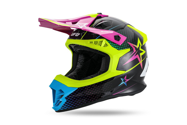 Casco Motocross Intrepid giallo fluo, azzurro, viola - Caschi - HE13401-KC - Ufo Plast