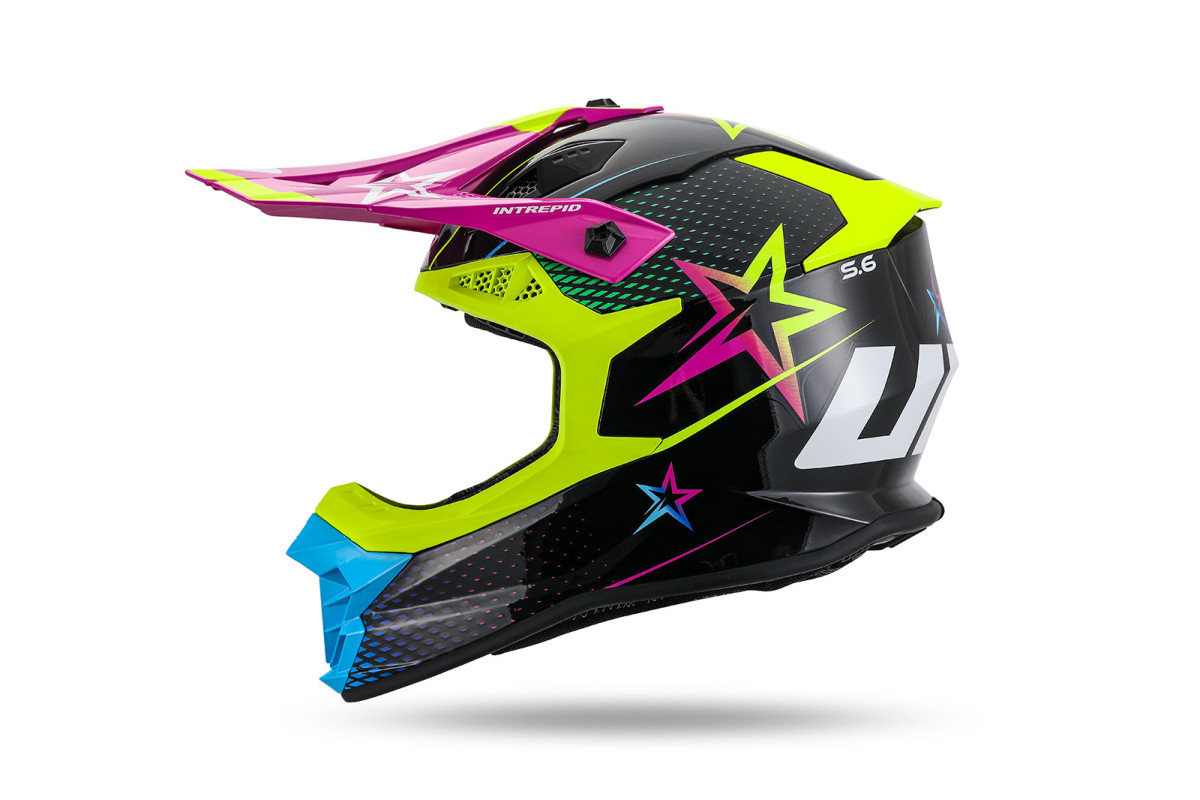 Casco Motocross Intrepid giallo fluo, azzurro, viola - Caschi - HE13401-KC - Ufo Plast