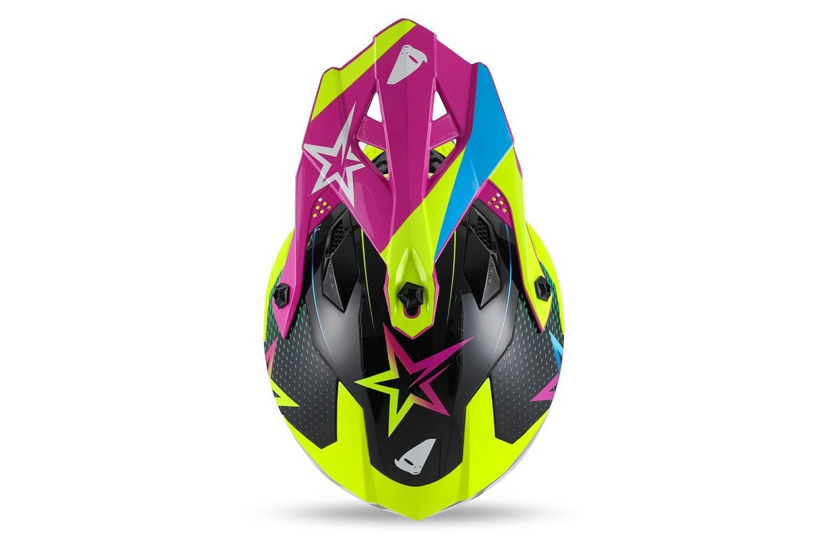 Casco Motocross Intrepid giallo fluo, azzurro, viola - Caschi - HE13401-KC - Ufo Plast