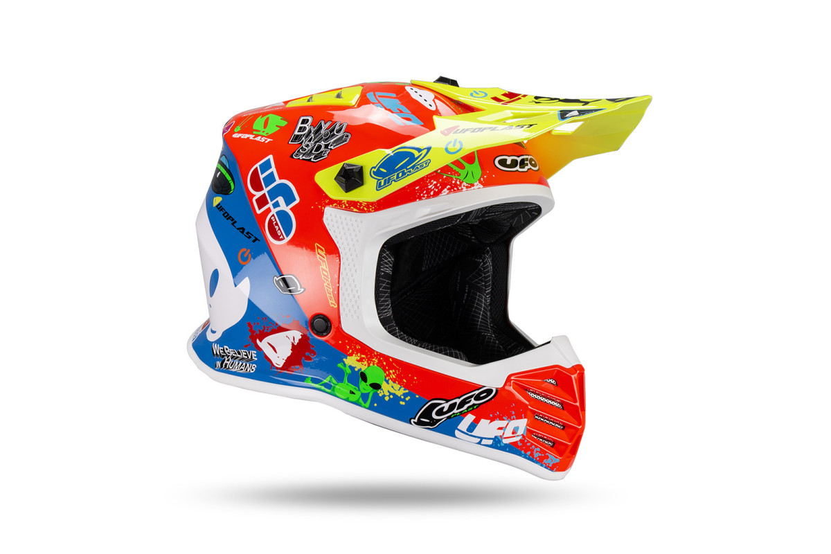 Casco motocross da bambino Korey, giallo, rosso e blu - Caschi - HE13600-BU - Ufo Plast