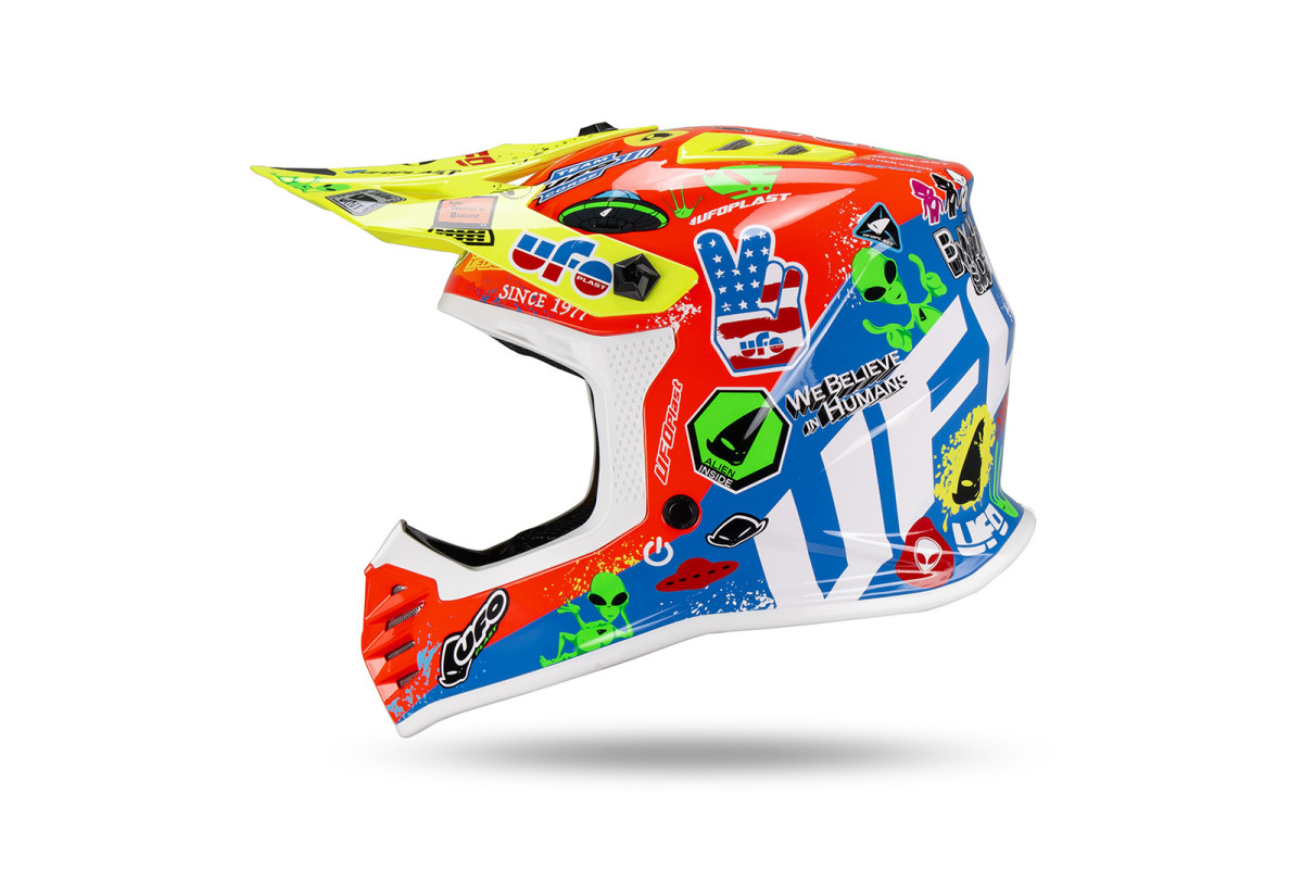 Casco motocross da bambino Korey, giallo, rosso e blu - Caschi - HE13600-BU - Ufo Plast