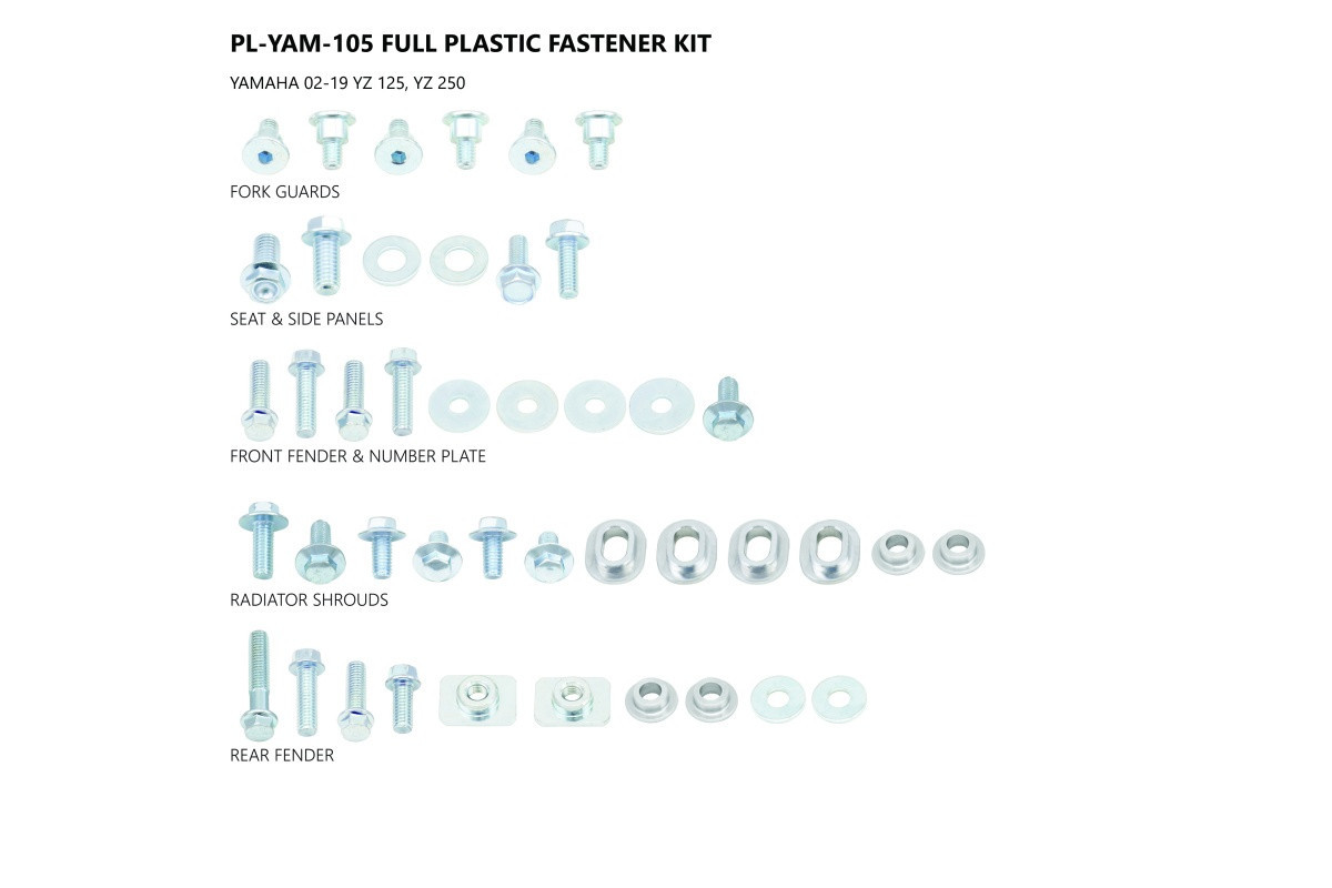 Fastener kit for Yamaha YZ 125 (2002-21) - YZ 250 (2002-21) - YZ 250 F (2002-21) - YZ 250 FX (2002-21) - YZ 250 X (2002-21)