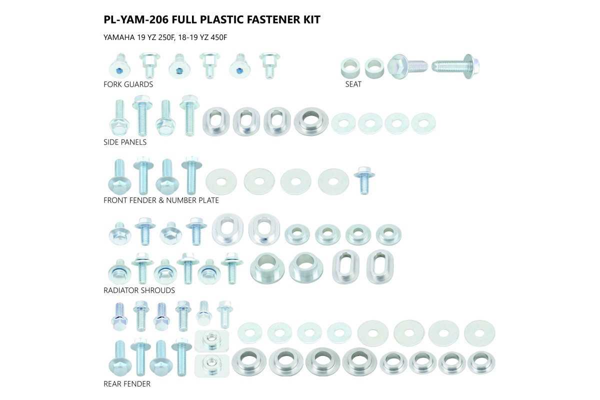 Fastener kit for Yamaha YZ 250 F - WR 250 F - YZ 450 F - WR 450 F - YZ 250 FX - YZ 450 FX