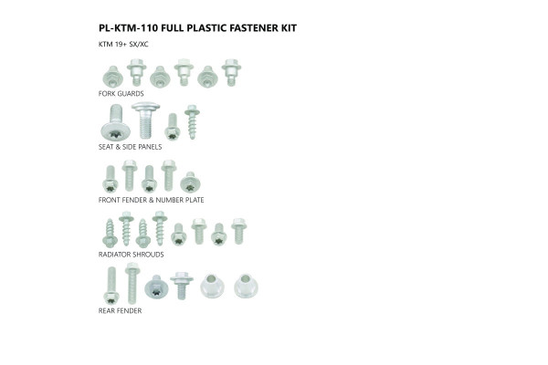 Fastener kit for Ktm EXC 360 - XC 150 - EXC 500/EXC500 - EXC 450/EXC450 - EXC 525 4T - XC 350 - XC 300 - XC-W 300 - XC 250 -...